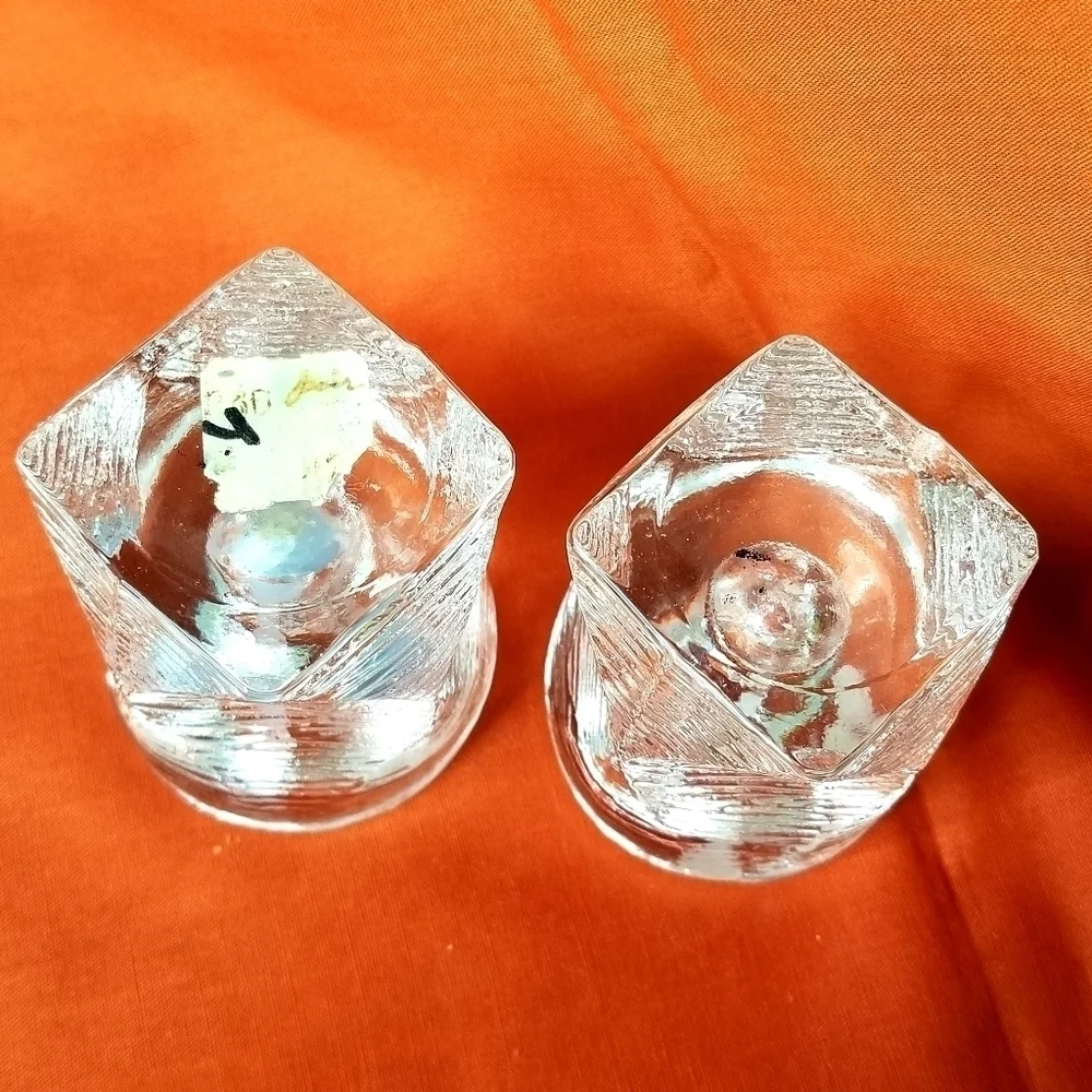 2 Vintage Rare Structural 3D Textured Glass Candlestick Holders MCM style